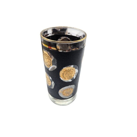 Vtg Libby Black & Gold Roman Coin Pattern Glasses Set Of 8 - Picture 8 of 10